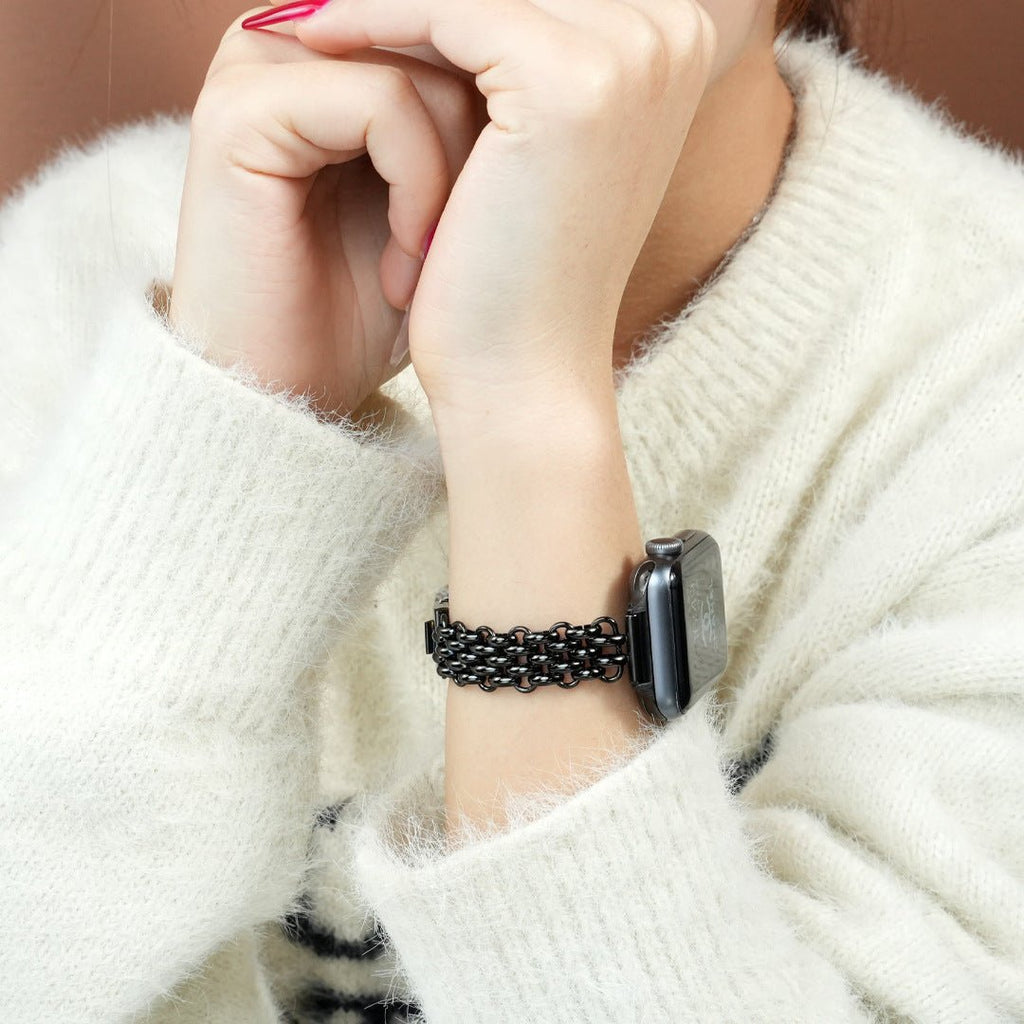 Apple Watch Bracelet for Women, High-Quality Stainless Steel, Interlaced Links, Convenient Clip Clasp, Chic Style, Coranie Model