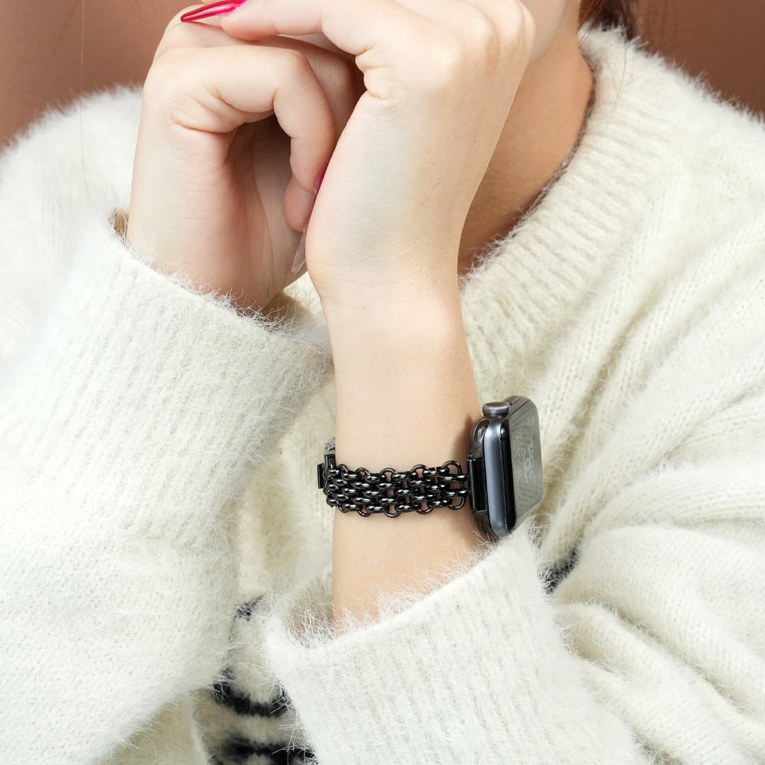 Apple Watch Bracelet in Stainless Steel, Braided Byzantine Mesh, Clasp Fastening, Coranie Model