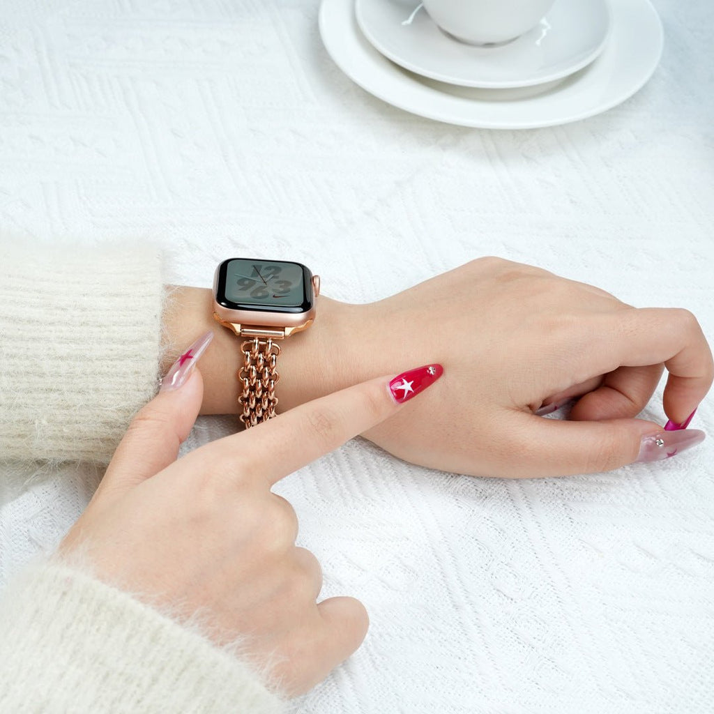 Apple Watch Bracelet for Women, High-Quality Stainless Steel, Interlaced Links, Convenient Clip Clasp, Chic Style, Coranie Model