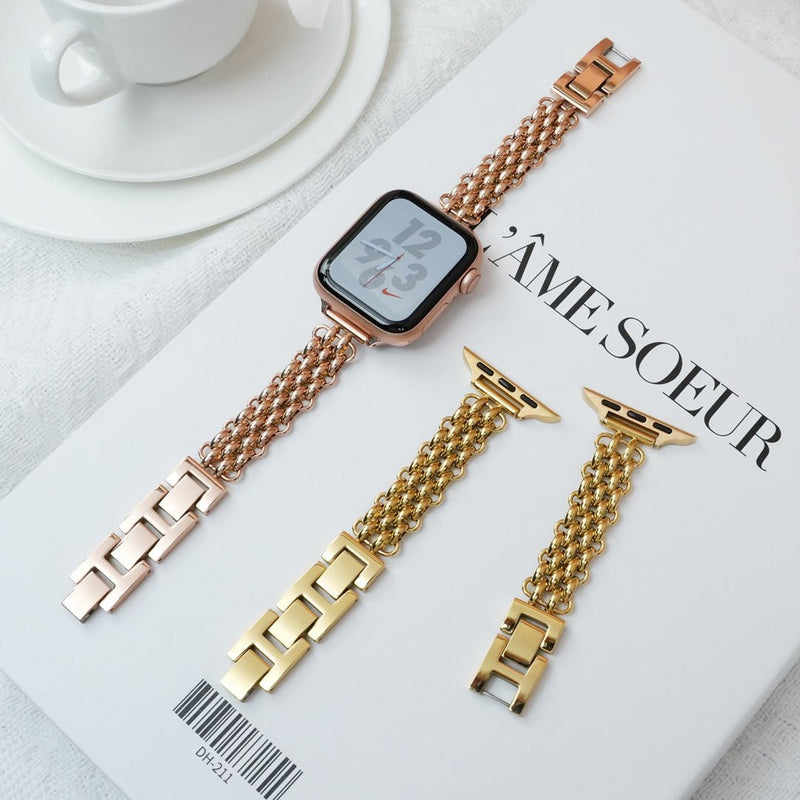 Apple Watch Bracelet for Women, High-Quality Stainless Steel, Interlaced Links, Convenient Clip Clasp, Chic Style, Coranie Model
