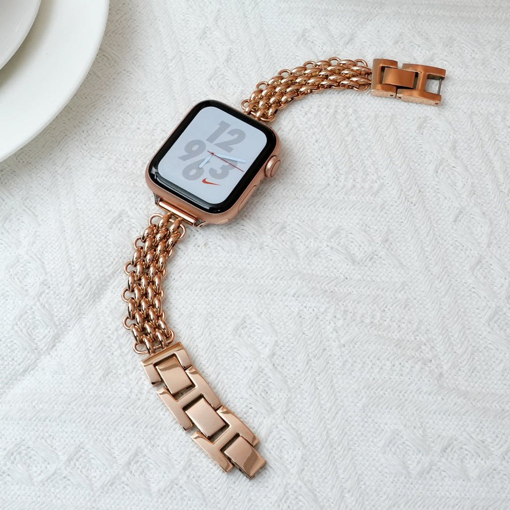 Apple Watch Bracelet for Women, High-Quality Stainless Steel, Interlaced Links, Convenient Clip Clasp, Chic Style, Coranie Model