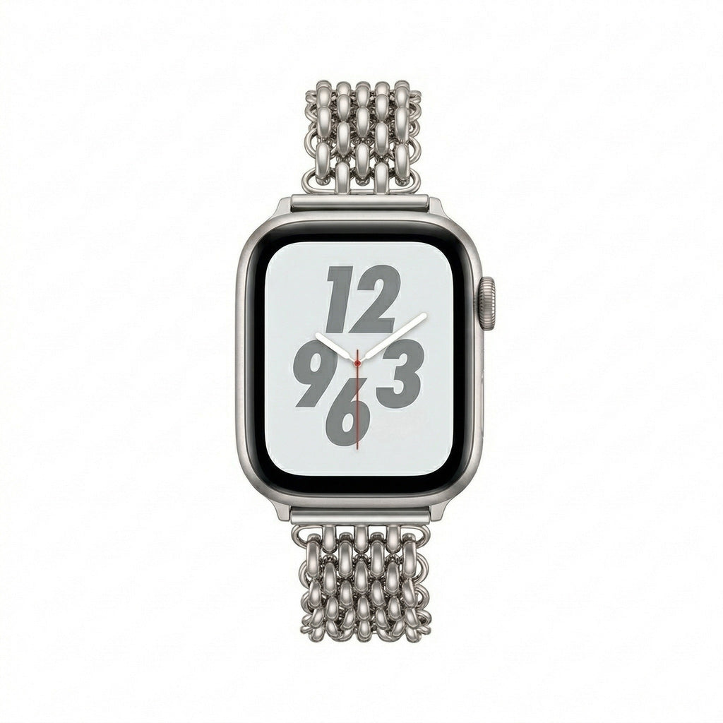 Brățară Apple Watch pentru femei, oțel inoxidabil de înaltă calitate, zale împletite, închizătoare practică cu clips, stil chic, model Coranie