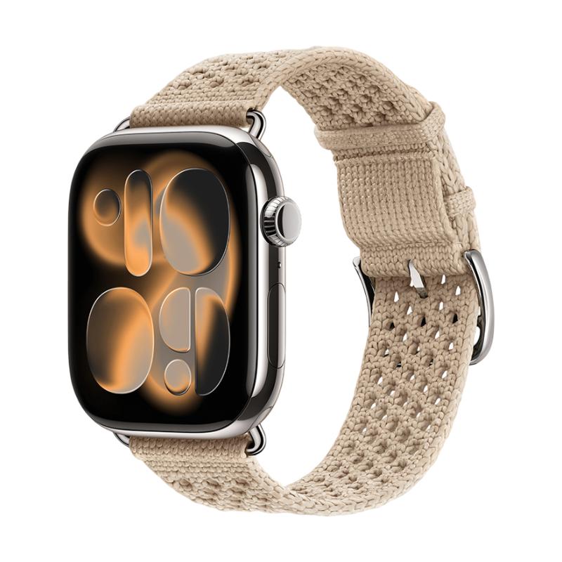 Pulsera para Apple Watch de mujer en nailon trenzado y transpirable, con hebilla de acero inoxidable, compatible con todas las series, disponible en rojo vivo, azul marino, beige y gris pizarra, modelo Urtia