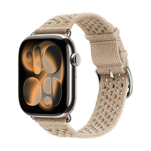 Pulsera para Apple Watch de mujer en nailon trenzado y transpirable, con hebilla de acero inoxidable, compatible con todas las series, disponible en rojo vivo, azul marino, beige y gris pizarra, modelo Urtia