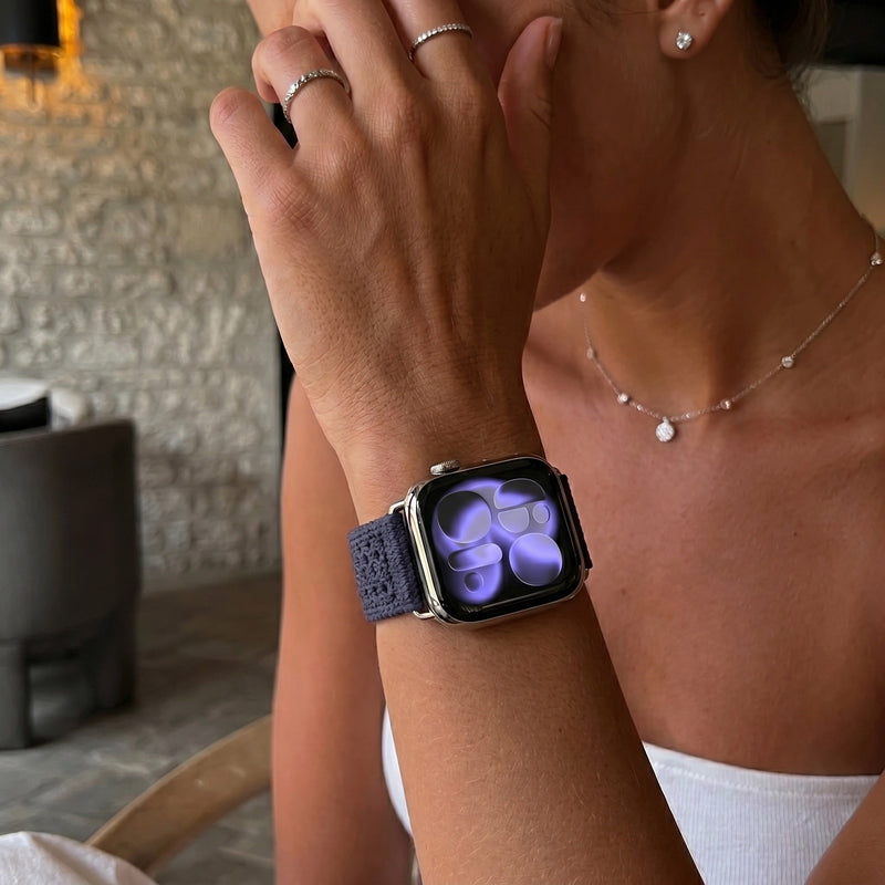 Pulsera para Apple Watch de mujer en nailon trenzado y transpirable, con hebilla de acero inoxidable, compatible con todas las series, disponible en rojo vivo, azul marino, beige y gris pizarra, modelo Urtia