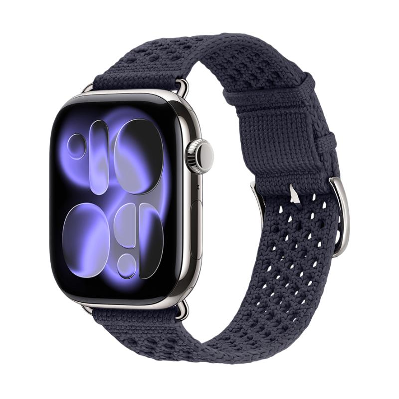 Pulsera para Apple Watch de mujer en nailon trenzado y transpirable, con hebilla de acero inoxidable, compatible con todas las series, disponible en rojo vivo, azul marino, beige y gris pizarra, modelo Urtia