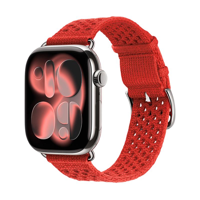 Pulsera para Apple Watch de mujer en nailon trenzado y transpirable, con hebilla de acero inoxidable, compatible con todas las series, disponible en rojo vivo, azul marino, beige y gris pizarra, modelo Urtia
