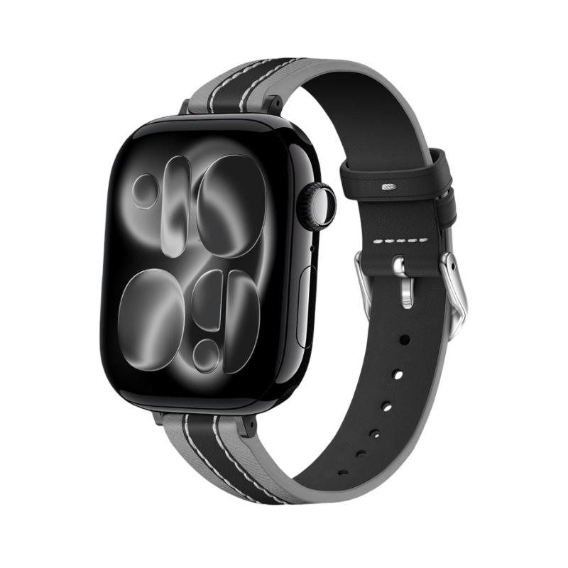 Brățară pentru Apple Watch damă din silicon bicolor, cu cataramă tip ardillon din oțel inoxidabil, cusătură tip sellerie, compatibilă cu toate seriile, model Warna