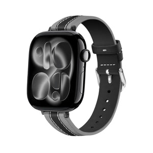 Brățară pentru Apple Watch damă din silicon bicolor, cu cataramă tip ardillon din oțel inoxidabil, cusătură tip sellerie, compatibilă cu toate seriile, model Warna
