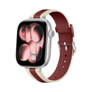 Brățară pentru Apple Watch damă din silicon bicolor, cu cataramă tip ardillon din oțel inoxidabil, cusătură tip sellerie, compatibilă cu toate seriile, model Warna