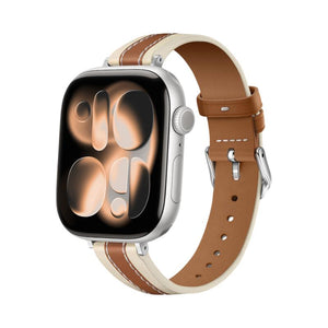 Brățară pentru Apple Watch damă din silicon bicolor, cu cataramă tip ardillon din oțel inoxidabil, cusătură tip sellerie, compatibilă cu toate seriile, model Warna
