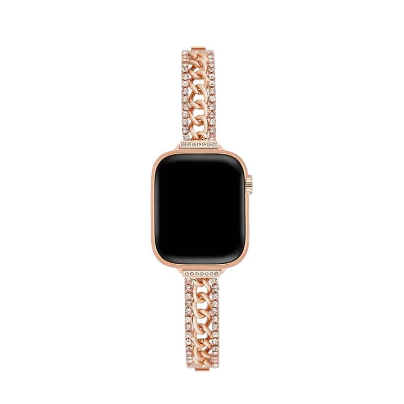 Apple Watch Armband mit doppelter kubanischer Gliederkette und Strass, verstellbare Glieder, für Damen, Modell Kania