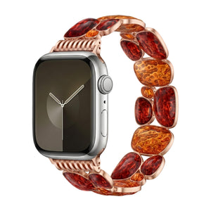 Bracciale per Apple Watch donna, maglie in resina ambrata, finitura metallica, comfort elastico, stile chic, modello Agarte