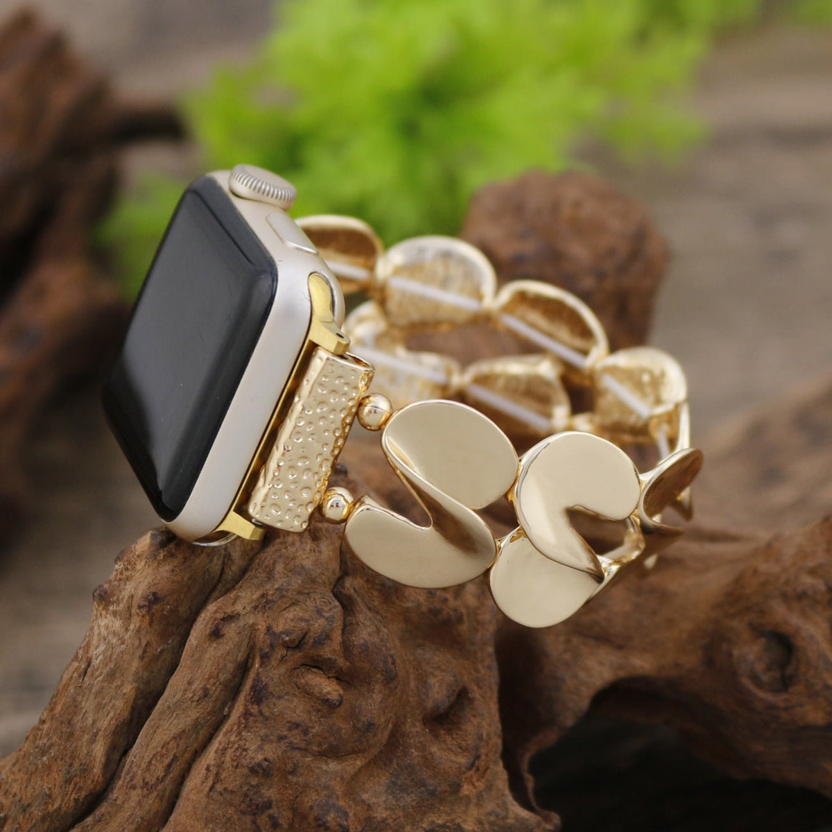 Apple Watch Bracelet, polished S links, elastic, gold or silver finish, Souria model