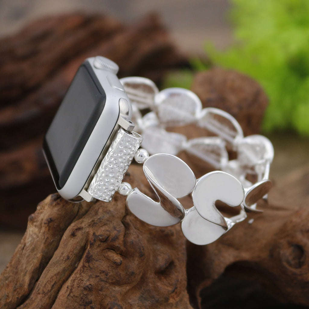 Apple Watch Bracelet for Women, Oval Link Alloy, Comfortable Elastic, Shiny Finish, Elegant Wrist Accessory, Souria Model
