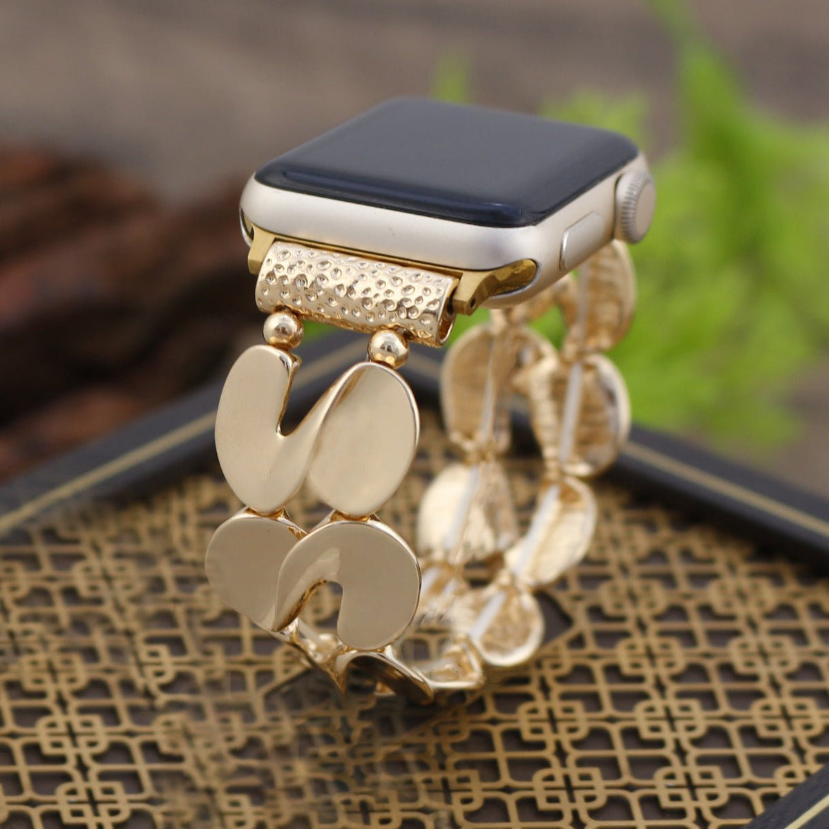 Apple Watch Bracelet, polished S links, elastic, gold or silver finish, Souria model