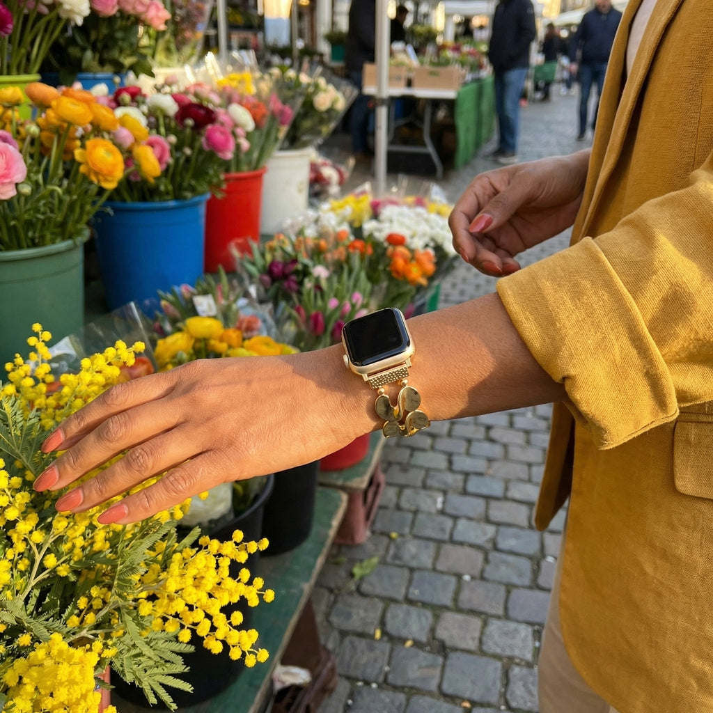 Apple Watch Bracelet for Women, Oval Link Alloy, Comfortable Elastic, Shiny Finish, Elegant Wrist Accessory, Souria Model