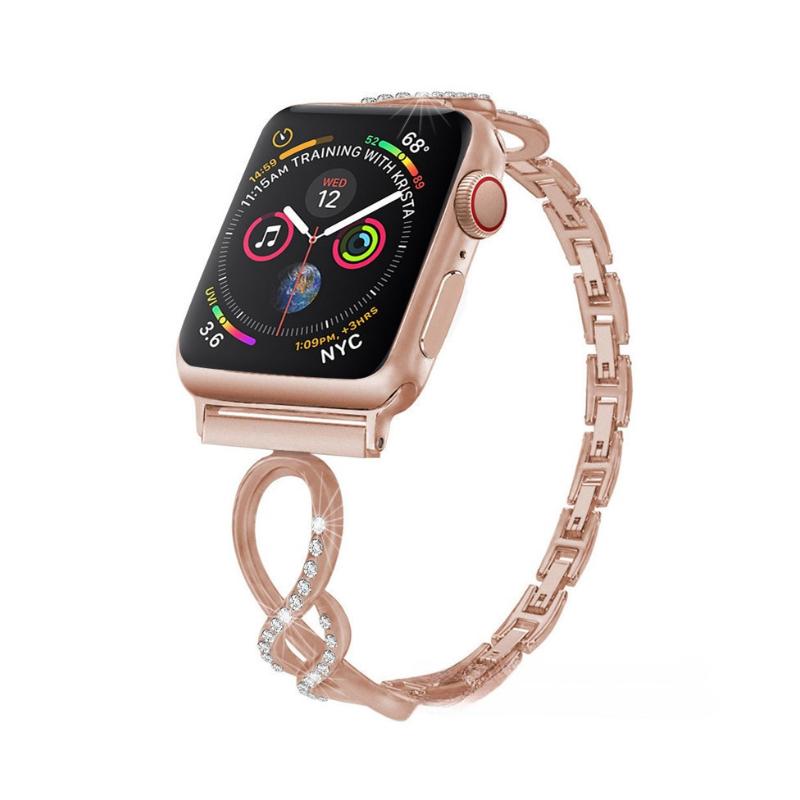 Bracelet Apple Watch, maillons ajourés, motif infini serti de strass, modèle Faidra