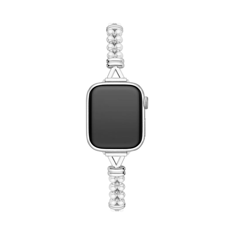 Apple Watch Bracelet for Women, White Beads and Modern Metal, Chic Look, Yizelle Model