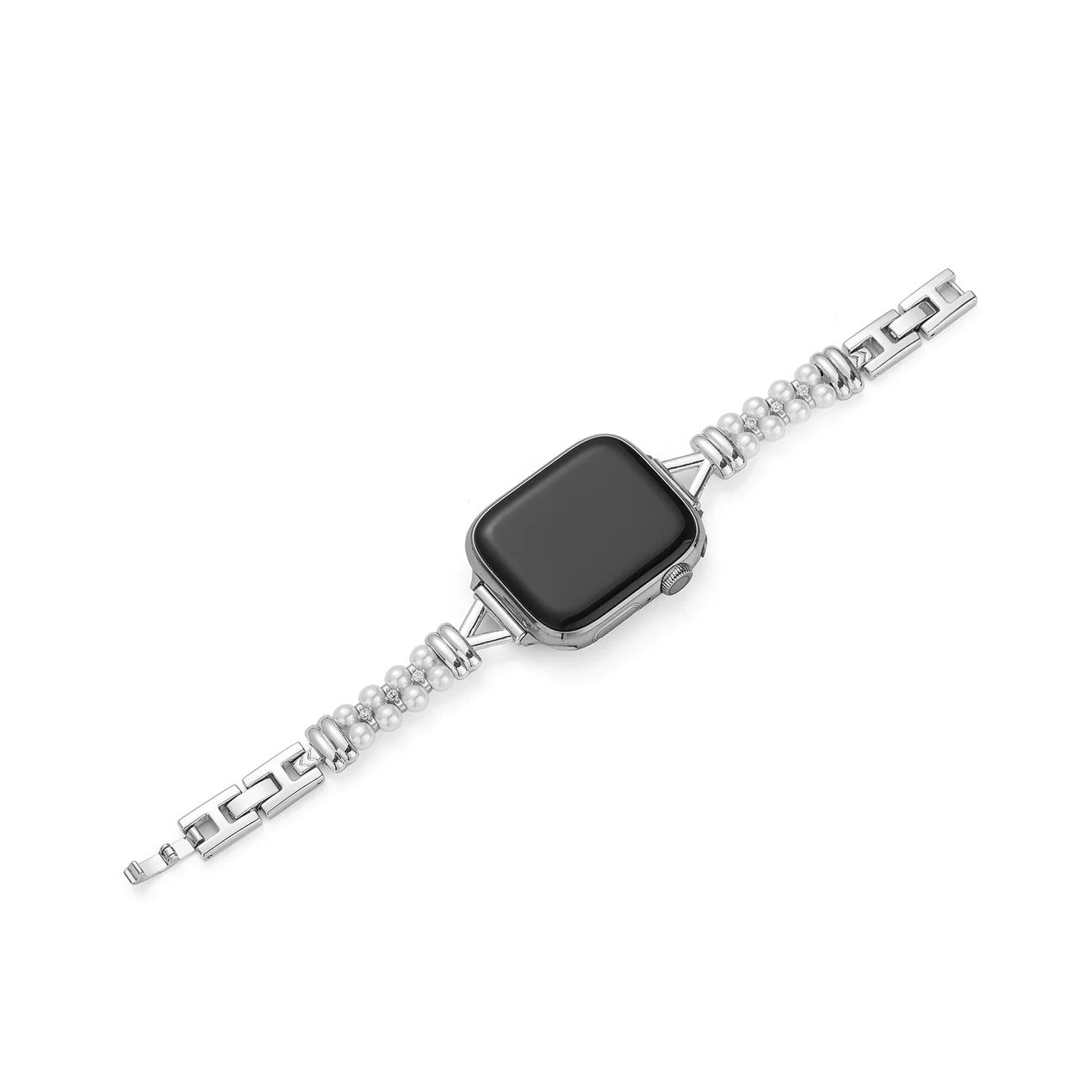 Apple Watch Bracelet for Women, White Beads and Modern Metal, Chic Look, Yizelle Model