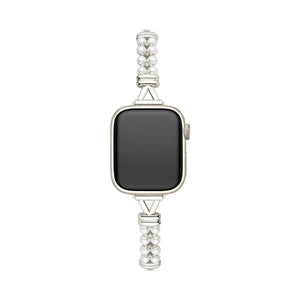 Apple Watch Bracelet for Women, White Beads and Modern Metal, Chic Look, Yizelle Model
