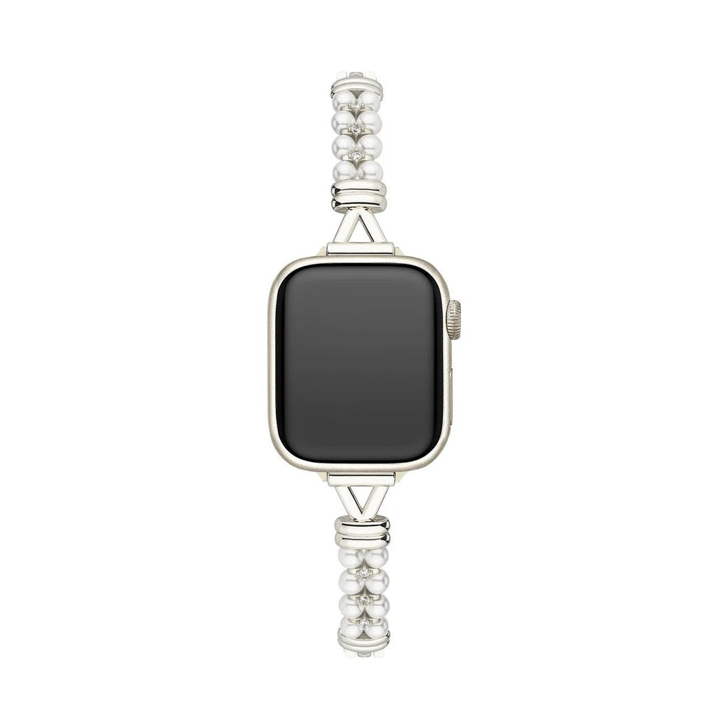 Apple Watch Bracelet for Women, White Beads and Modern Metal, Chic Look, Yizelle Model