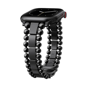 Bracelet Apple Watch femme, perles rondes et rectangulaires, alliage métallique brillant, fermoir papillon sécurisé, taille ajustable, modèle, Anya