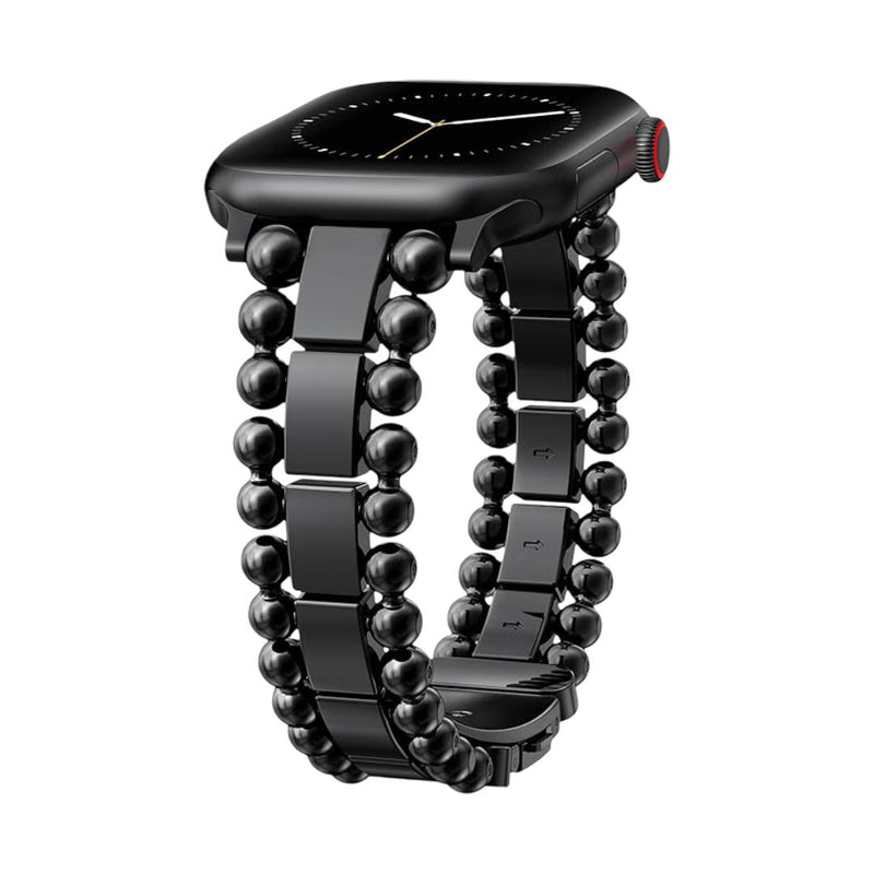 Bracelet Apple Watch femme, perles rondes et rectangulaires, alliage métallique brillant, fermoir papillon sécurisé, taille ajustable, modèle, Anya