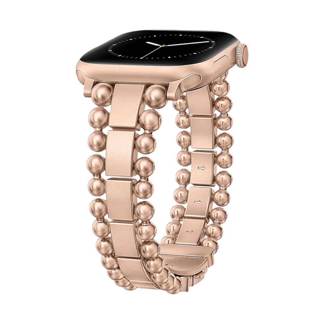 Bracelet Apple Watch a perles rondes et maillons rectangulaires, fermoir papillon, modele Anya