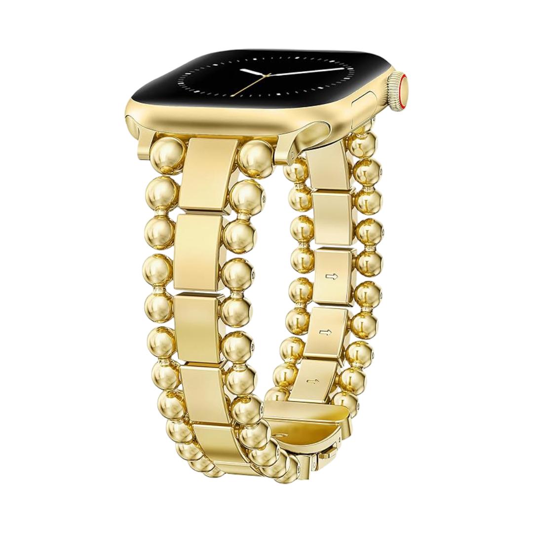 Bracelet Apple Watch a perles rondes et maillons rectangulaires, fermoir papillon, modele Anya