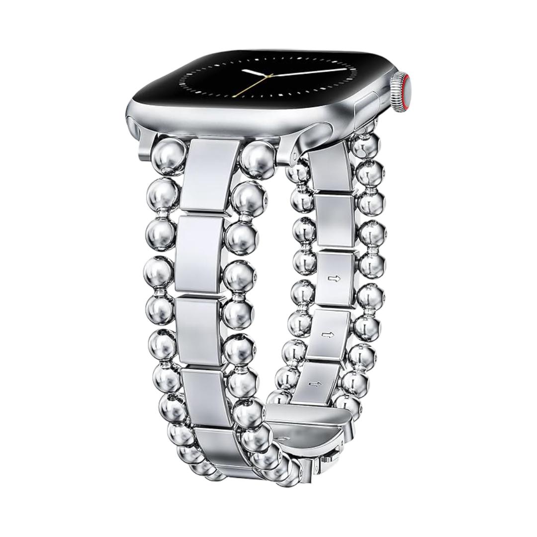 Bracelet Apple Watch a perles rondes et maillons rectangulaires, fermoir papillon, modele Anya