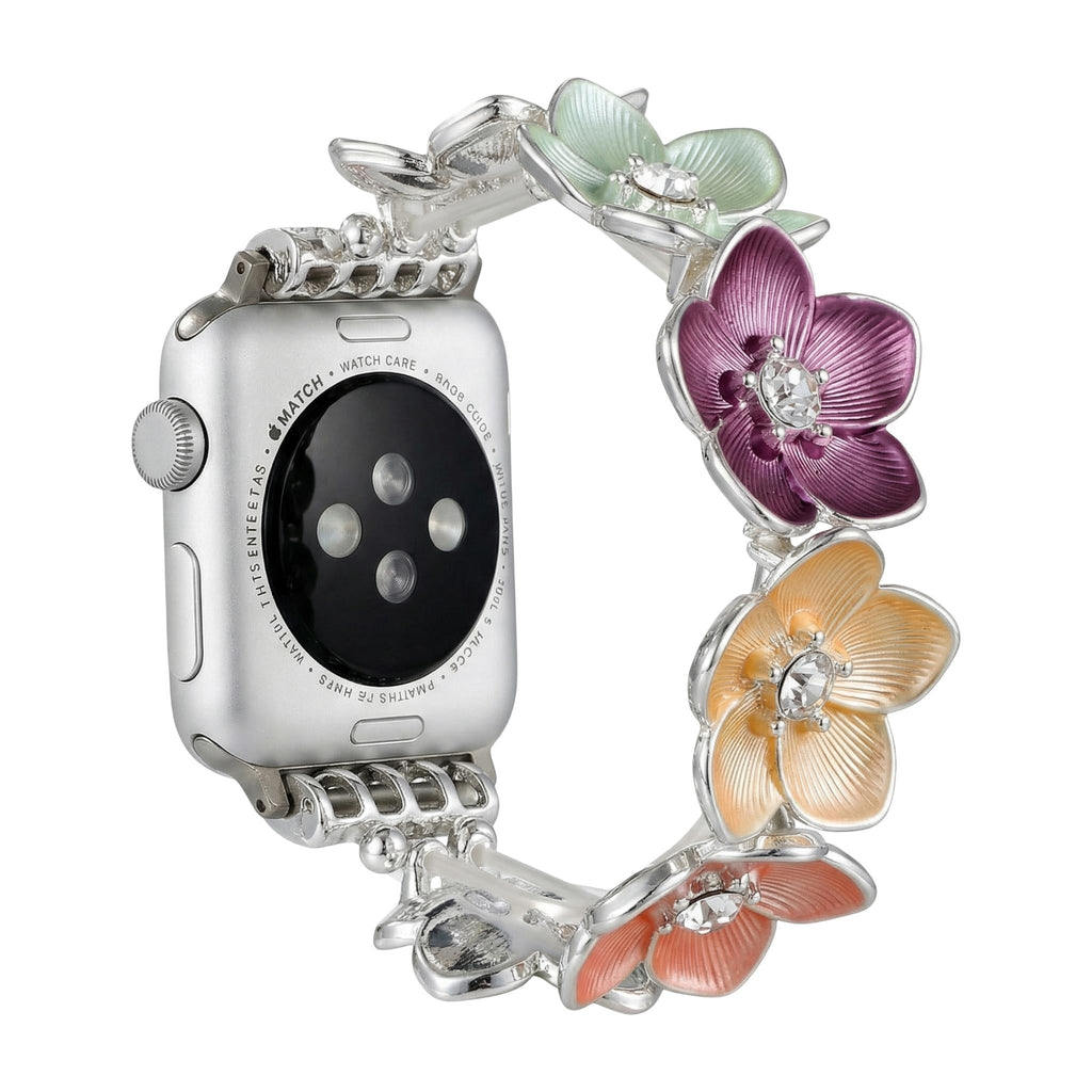 Florianne Floral Alloy Apple Watch Bracelet, Elegant Feminine Jewelry, Refined Wrist Accessory, Floral Set for Smartwatch