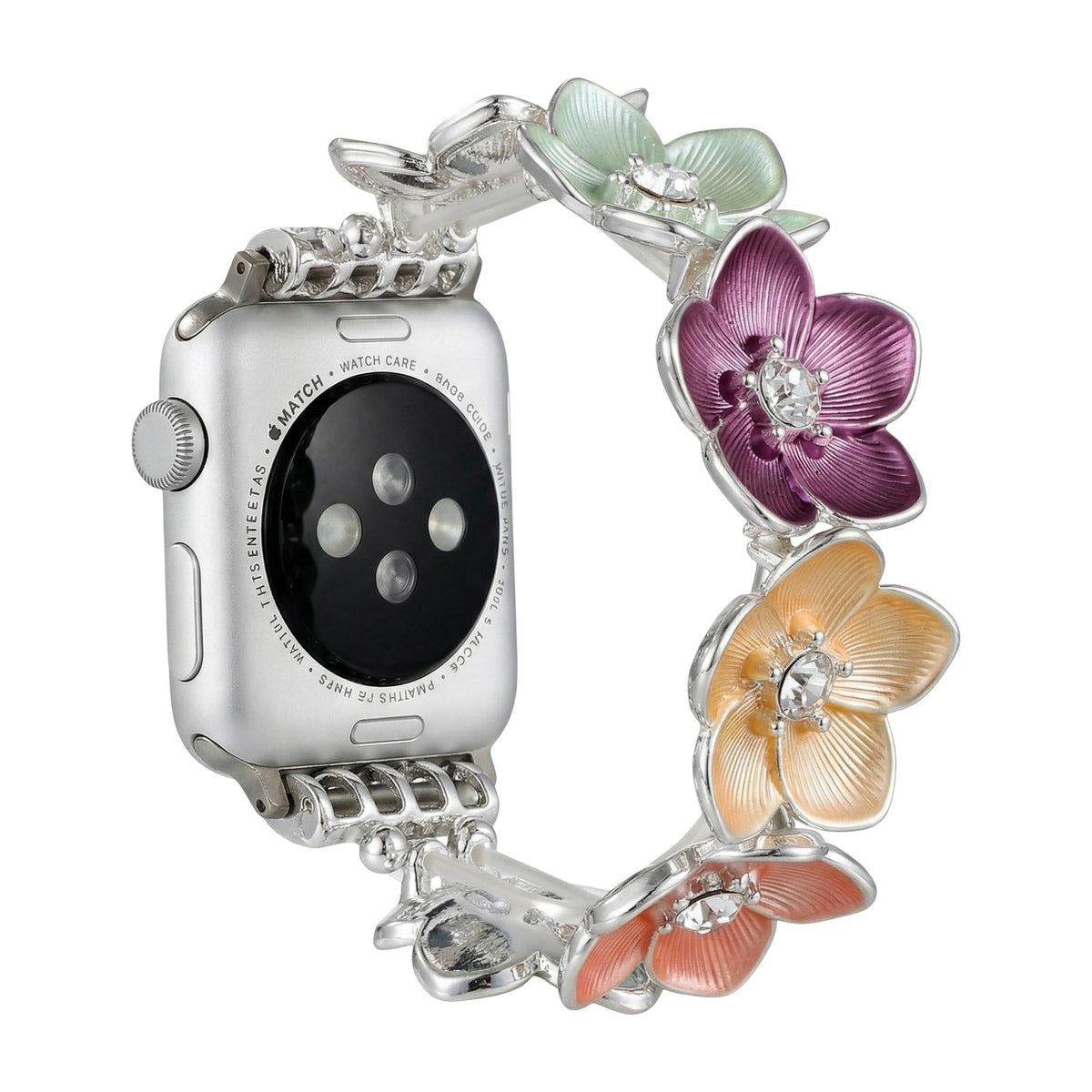 Apple Watch Bracelet, Florianne Model – Floral Design with Enameled Petals and Zirconia, for Women