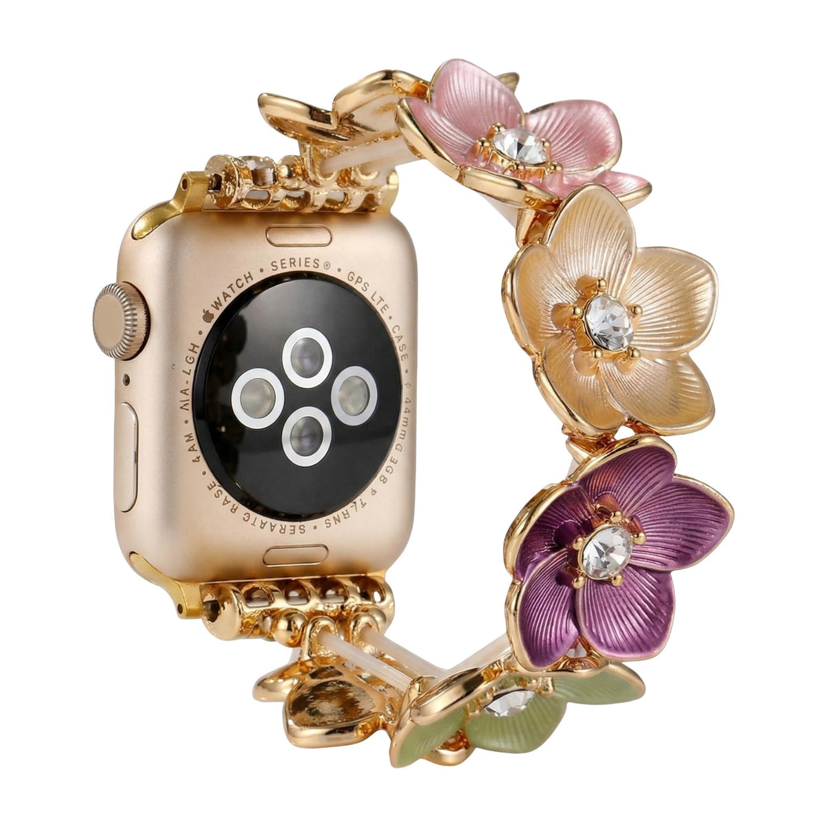 Apple Watch Bracelet, Florianne Model – Floral Design with Enameled Petals and Zirconia, for Women