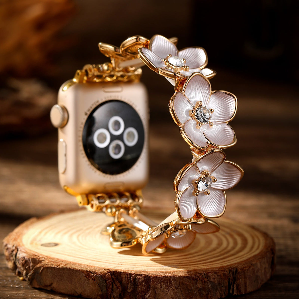 Apple Watch Bracelet, Florianne Model – Floral Design with Enameled Petals and Zirconia, for Women