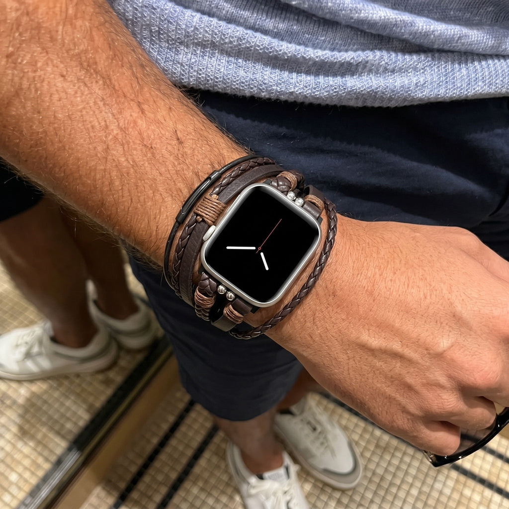 Βραχιόλι Apple Watch ανδρικό πλεκτό δέρμα, πολυσειριακό ρυθμιζόμενο βραχιόλι, απαραίτητο αξεσουάρ για ανδρικό καρπό, ιδέα δώρου για άνδρα, μοντέλο Wiz