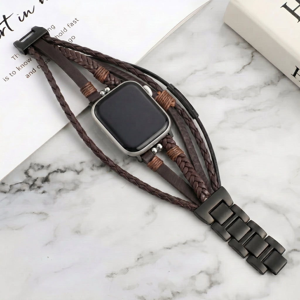 Βραχιόλι Apple Watch ανδρικό πλεκτό δέρμα, πολυσειριακό ρυθμιζόμενο βραχιόλι, απαραίτητο αξεσουάρ για ανδρικό καρπό, ιδέα δώρου για άνδρα, μοντέλο Wiz