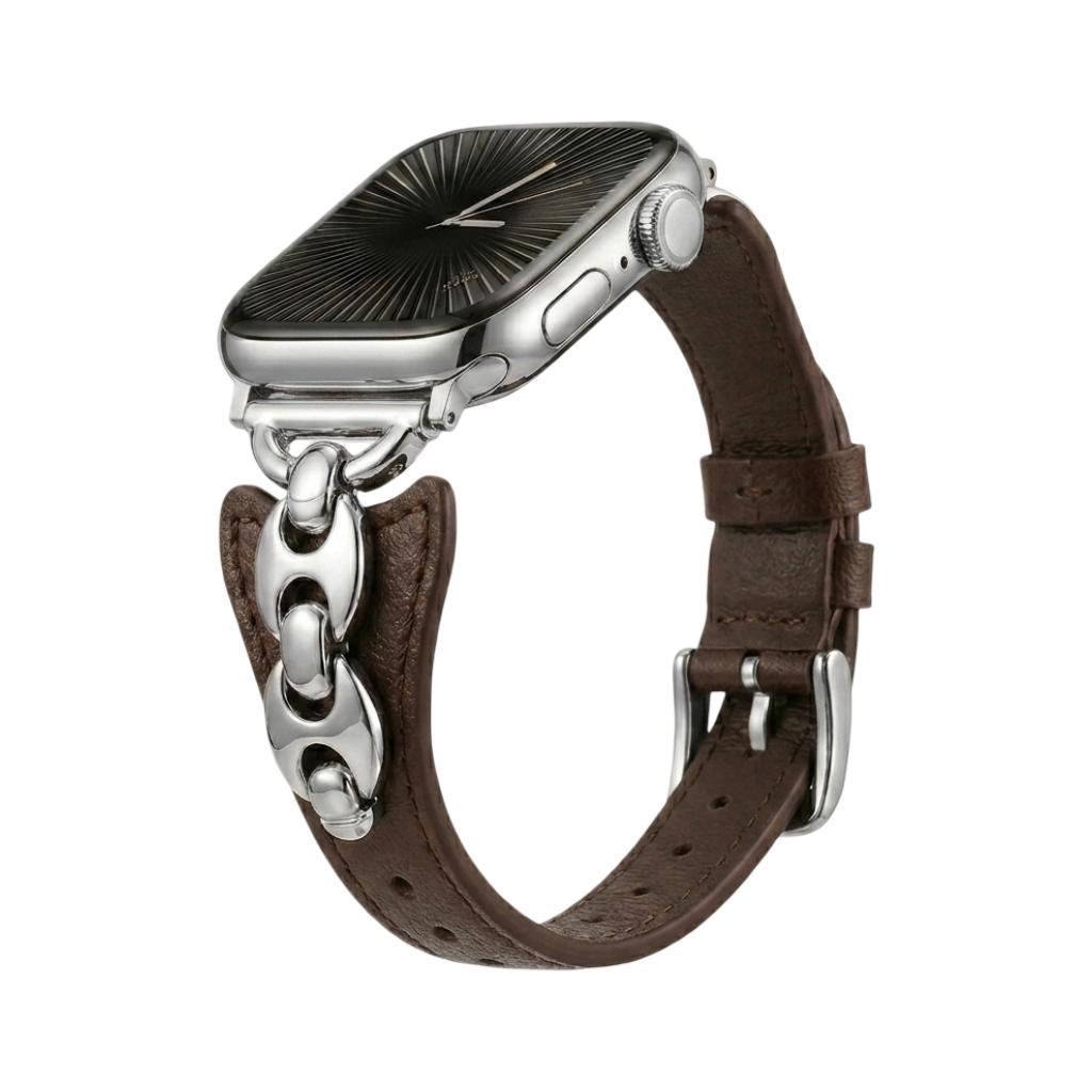 Brazalete Apple Watch malla marina, correa fina ajustable con hebilla, acabados dorados, plateados y negros, modelo Malsa