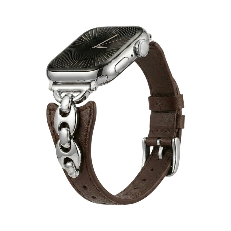 Brazalete Apple Watch malla marina, correa fina ajustable con hebilla, acabados dorados, plateados y negros, modelo Malsa