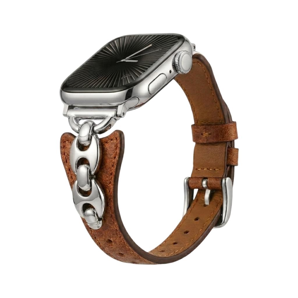 Brazalete Apple Watch malla marina, correa fina ajustable con hebilla, acabados dorados, plateados y negros, modelo Malsa