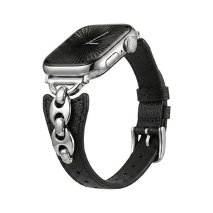 Brazalete Apple Watch malla marina, correa fina ajustable con hebilla, acabados dorados, plateados y negros, modelo Malsa