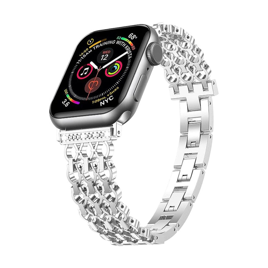 Elegant metalrem til Apple Watch, struktureret kæde med zirkondetaljer, model Rija