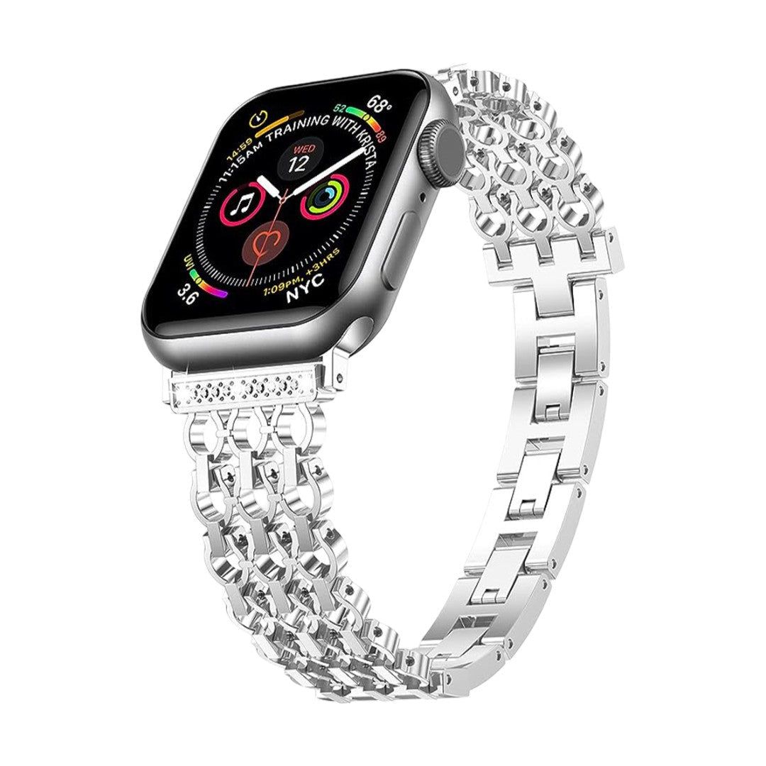Elegant Metal Link Bracelet for Apple Watch, Structured Curb Chain with Zircon Details, Rija Model