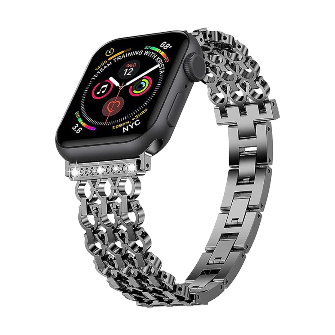 Elegant Metal Link Bracelet for Apple Watch, Structured Curb Chain with Zircon Details, Rija Model