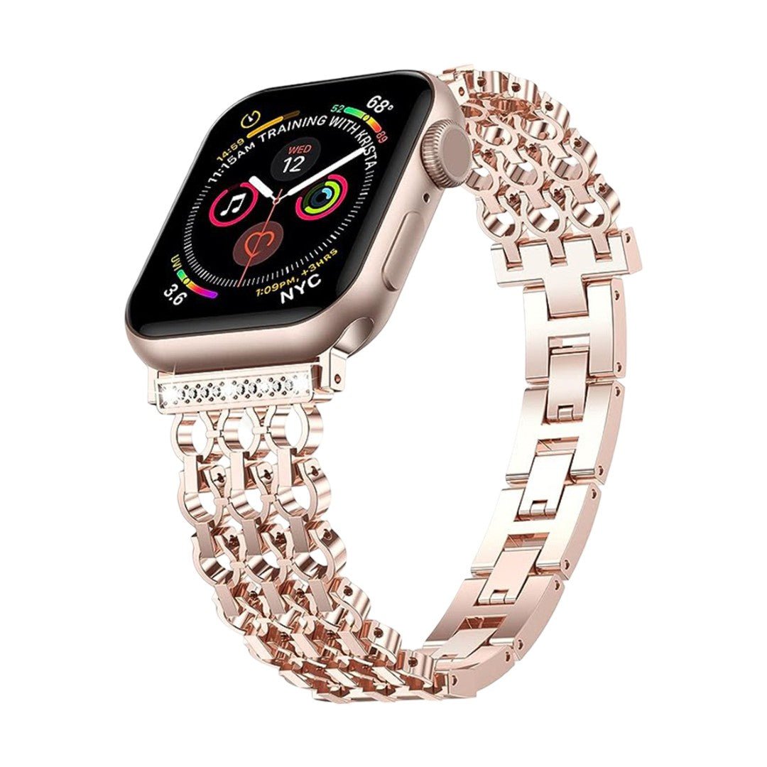 Elegant Metal Link Bracelet for Apple Watch, Structured Curb Chain with Zircon Details, Rija Model