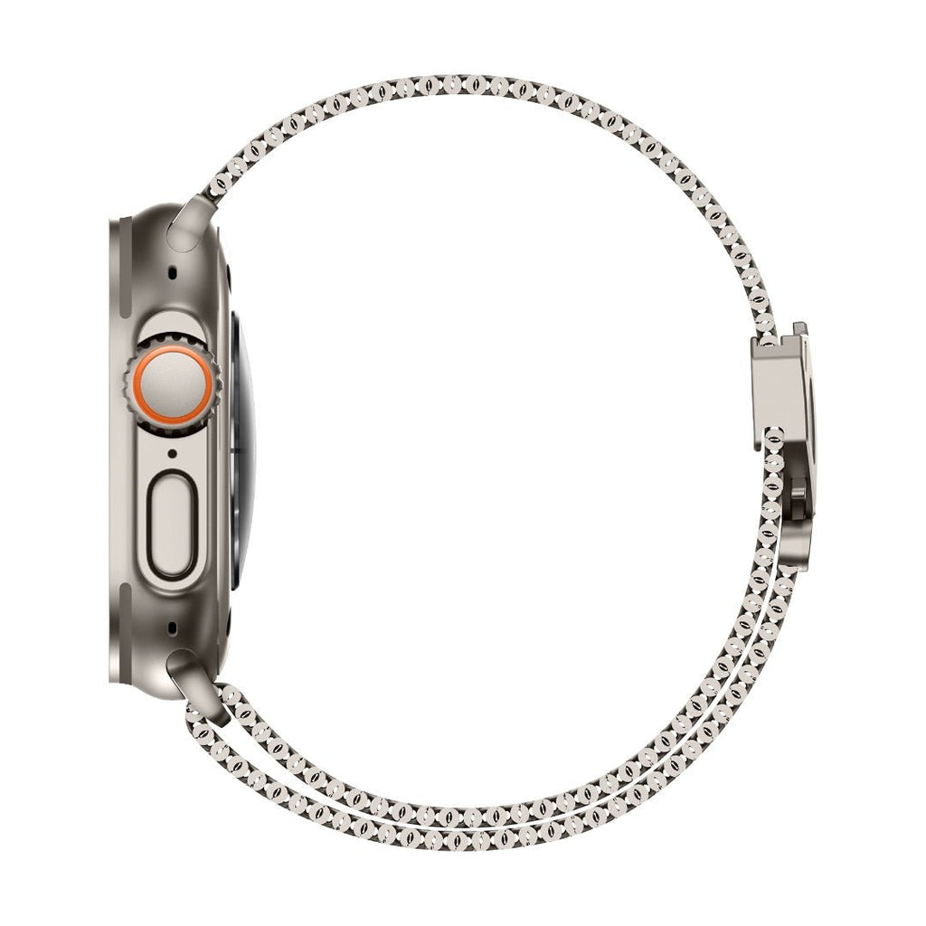 Bracelet maille milanaise en acier inoxydable argenté avec fermoir sécurité parachute pour Apple Watch, design fin et.
