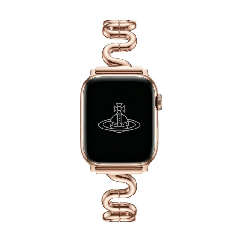 Apple Watch bracelet with wavy metal links, modern S-shaped design, adjustable push-button clasp, Sydia model