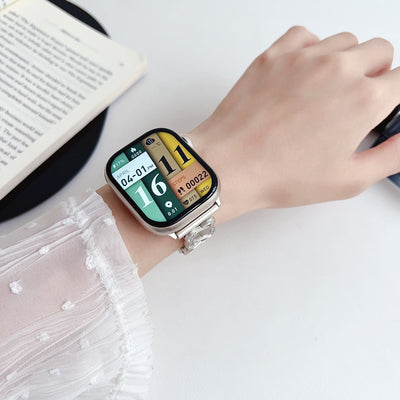 Apple Watch Bracelet with Interlaced Links, Infinity Pattern Set with Zirconia, Clasp Fastening, Zergone Model