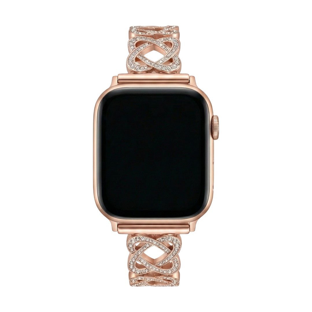 Apple Watch Bracelet with Interlaced Links, Infinity Pattern Set with Zirconia, Clasp Fastening, Zergone Model