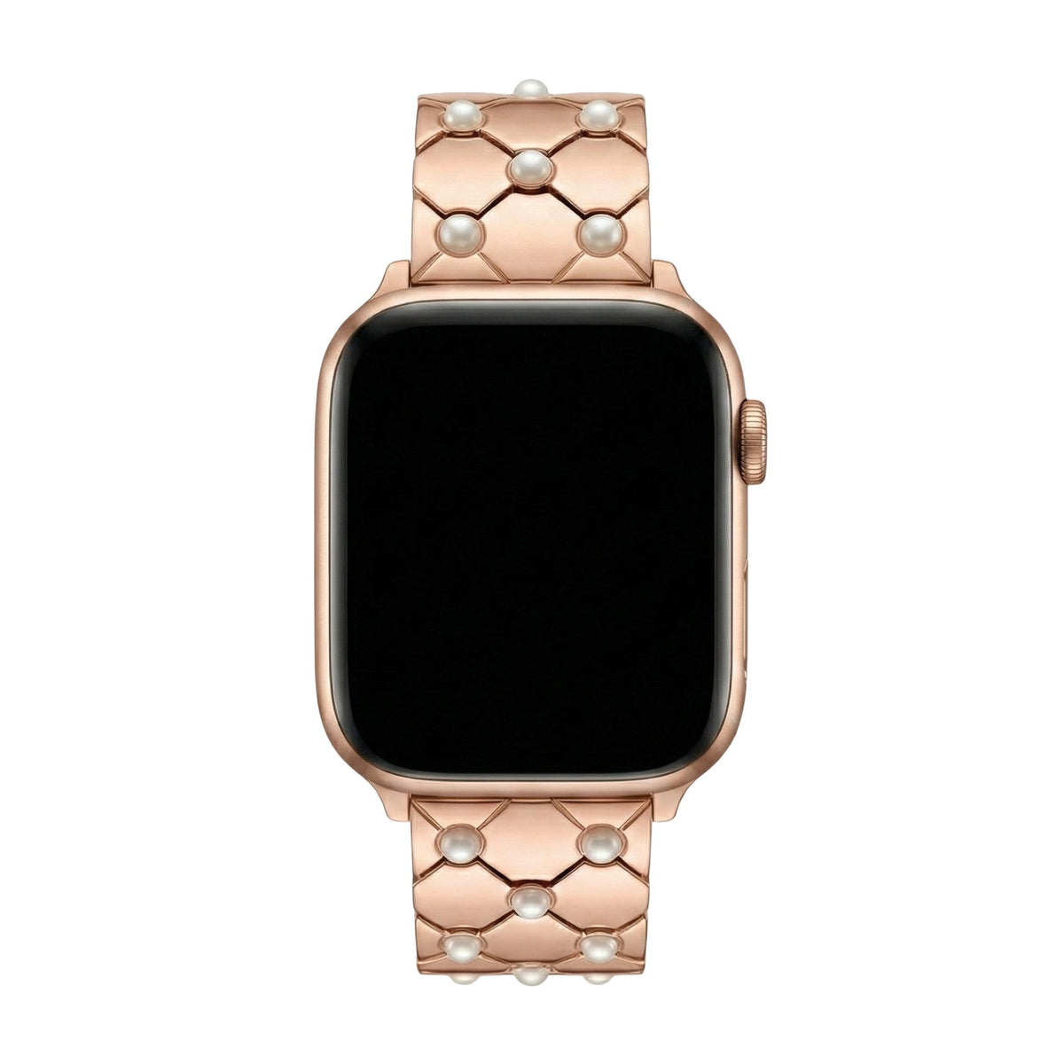 Apple Watch beaded metal bracelet, elegant geometric links, refined polished finish, Pita model